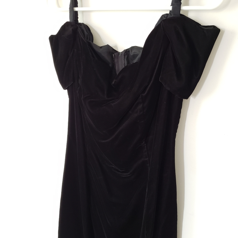 Vintage black velvet off the shoulder dress